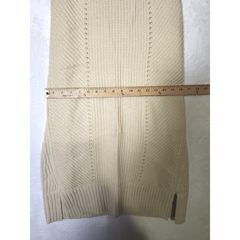 Sleeveless Turtleneck Sweater Dress Cream Knit Midi Side Slits - S - Picture 5 of 7
